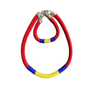 Colombian Artisan Made Necklace & Bracelet Set Hand Crafted Red Medium